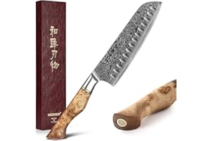 HEZHEN 18cm Couteau Santoku Damas-Couteau de Chef Professionnel Style Japonais-Couteau de Cuisine Chinois-Manche Bois de Sycomore Figuré