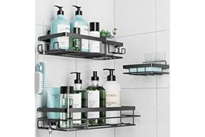 Mensola doccia PICKPIFF senza foratura, 3 pezzi, cestino porta shampoo, organizer per bagno e cucina, adesiva, montaggio a parete, antiruggine, nero, 27 x 12,5 cm.