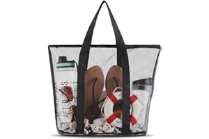 Andibro Bolsa de Playa Grande de Malla con Cremallera - Bolsa Plegable e Impermeable para Juguetes de Arena y Piscina - Ideal para Viajes de Vacaciones