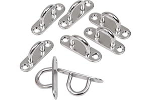 BELLE VOUS Placa de Ojo M8 Acero Inoxidable Anclaje Pared (Pack de 8) Resistentes Ganchos de Techo Forma U Rectangular con Gancho (80 x 26 mm) Capacidad de 200 kg - Ganchos de Pared para Colgar