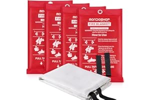Kitchen Fire Blanket Emergency for Home - Mondoshop TUV Certified Fire Resistant Blanket for Car, Office, Warehouse, Fireplace, Camping, Picnic, Campervan, House, Commercial, Household (4-Pack)