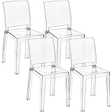 Baroni Home Set di 4 Sedie in Policarbonato Trasparente Resistente, Smontabile in 2 Pezzi, Seduta Ergonomica con Schienale In