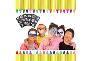 NINGESHOP Visage Peinture, 36 Couleurs Palette de Maquillage, Lavable, ​Peinture Corporelle avec 5 Pochoirs pour Enfants, Idéal pour Le Carnaval,Cosplay, Cadeau pour Les Enfants - Sûr et Non Toxique