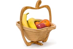 Relaxdays Frutero desplegable en Forma de Manzana, Bambú, 27 x 29.5 x 22.5 cm, 0.6 KG