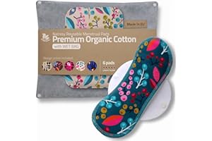 Compresas reutilizables en algodón orgánico para flujo ligero (S+M, 6 uds.); lavables a alta T°, HECHAS EN LA UE; suaves y no irritantes, compresas de tela para una higiene menstrual cómoda de mujeres