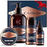 King C. Gillette KIT REGALO COMPLETO PER CURA DELLA BARBA, Detergente, Balsamo, Olio e Crema Idratante Per Barba E Viso, Blu,