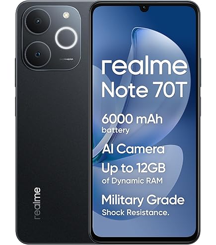 realme Note 70T Smartphone 4GB+64GB Nero, Schermo 6.75