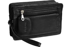 Branco Leder - Exquisite Leder HerrenHandgelenktasche, Herrentasche,Handtasche, Ledertasche, Doppelkammer verfügbar - präsentiert von ZMOKA® (Schwarz)