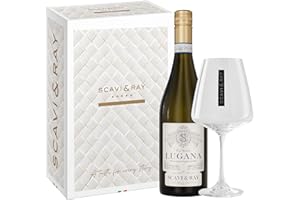 ‎SCAVI & RAY SCAVI & RAY Geschenkset – Lugana DOC Weißwein mit Designglas 0,75L, trocken, 13% Vol. Alkohol – Frischer Weißwein aus Italien – Elegantes Präsent für Weinliebhaber