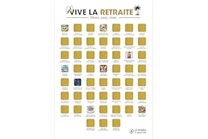 LE MONDE À GRATTER Cadeau retraite femme/homme - Poster à gratter vive la retraite - Format A3 - Encre à gratter dorée agréable et sans traces - 52 activités à faire à la retraite - Idée décoration retraite (Blanc)