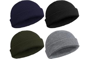 SATINIOR 4 Pezzi Trawler Beanie Watch Hat Roll Up Edge Skullcap Fisherman Beanie Unisex