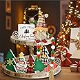 Wooden Christmas Decorations Baubles: 11 Pcs Gonks Christmas Tree Tabletop Signs Table Decor, Farmhouse Xmas DIY Tiered Tray Decor, Christmas Beads