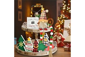 Vothen 11PCS Decoraciones navideñas de Bandeja escalonada, Decoraciones navideñas de Bricolaje: muñecas navideñas sin Rostro, Colgantes, artesanías de Madera (sin Bandeja) Adorno Creativo