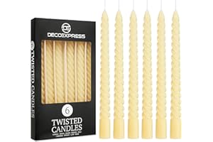 DECO EXPRESS Dinner Candles Pack of 3 or 6 Twisted Non Drip Coloured Spiral Candles Long Lasting 6 Hours Burn Non Scented (Ivory, Pack of 6)
