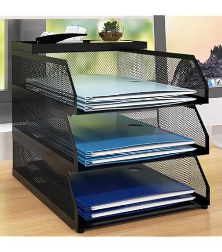 Pack Of 2 Mesh Document Trays A4 Size Black. Stackable Trays, Desk Organizer, Desk Drawers, Office Files, Desk Accessories, Magazine Holder, Document Sorter