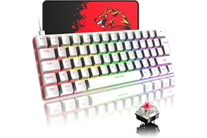 SELORSS 60% Mechanical Gaming Keyboard Compact Type C Wired 62 Keys LED Backlit USB Waterproof Keyboard 18 Chroma RGB Backlight Full Anti-ghosting Keys Compatible with PS4/PS5/Xbox/PC (White/red Switch)