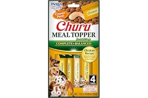 Churu Meal Toppers by INABA Dog Treat - Chicken Recipe (4 x 14g) / Soft & Creamy, Delicious & Healthy Purée Food Topper, Natural, Grain Free