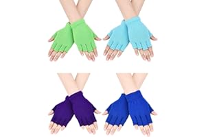 Bememo 4 Pairs Fingerless Gloves Half Finger Mittens Winter Solid Color Knitted Typing Gloves for Boys and Girls