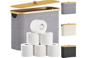 Lifewit Contenitore Carta Igienica, Cesto Porta Carta Igienica, Portarotoli Carta Igienica Scorta con Coperchio in Bambù, Organizer Bagno, Cestino Portaoggetti, Scatola, Grigio