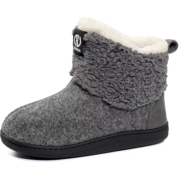 GURGER huislaarzen voor dames, pluche, gevoerd, huisschoenen warm hoog, vilt, winterpantoffels, C2 grijs, 40/41 EU