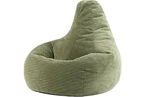 icon Dalton Cord Recliner Bean Bag, Sage Green, Trend Collection, Large Adult Bean Bag Chair with Filling Included, Comfy Chair, Living Room Furniture, Bedroom Furniture