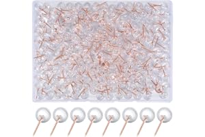 ANBEEISS 200 Pezzi Puntine da Disegno, Puntine Trasparenti Teste Tonde in Plastica in Oro Rosa, Puntina da Mappa con Punte, per Bacheca in Sughero Mappa Lavagne Parete in Sughero