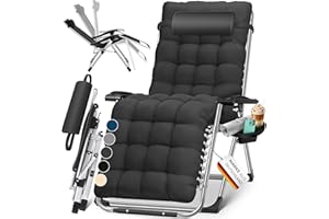 KESSER® Tumbona Plegable y Resistente | Silla de Jardín, Capacidad de 200 kg, Acolchado Ergonómico Extra Ancho, Respaldo Ajustable, Almohada para el Cuello y Portavasos