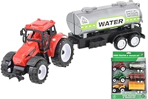 KandyToys 3 Piece Plastic Tractor and Trailer Farm Vehicle Toy Play Set | Kids Toys