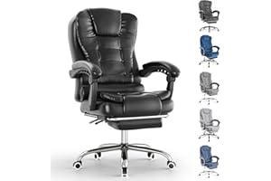 Blisswood Executive Office Chair with Footrest & Lumbar Support Ergonomic Recliner Computer Desk Chair Adjustable Back Rest Heavy Duty 360° Swivel for Home Office (Black)