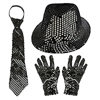 Carnaval Verkleed Set Hoed Met Stropdas Zilver Glitters   Verkleedhoofddeksels