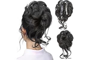 SEGOHAIR Messy Bun Hair Piece Claw Clip Synthetic Tousled Hair Bun, Elastic Hair Donuts for Buns Scrunchy Fluffy Natural Curly Hair Scrunchies for Women Easy Bun Hairpiece-Dark Black