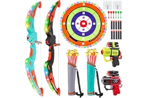 Verdantree 2 Pack Arc et Flèche pour Enfants avec Lumières LED, Grand Jeu de fléchettes Jouet Enfant de Tir à l'arc Lumineux, Jouet d'Intérieur et d'Extérieur pour 3-12 Ans Cadeau Garçons Filles