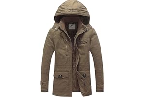 WenVen Giacca Militare Calda Invernale Cappotto con Cappuccio Staccabile a Vento Parka da Esterno Media Lunga Giubbotto Imbottito in Cotone Uomo