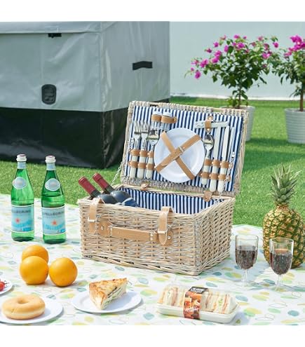 Panier Pique-Nique Marine Les Jardins De La Comtesse - Pour 2 Personnes, Vaisselle Inclus - 40x28x23cm
