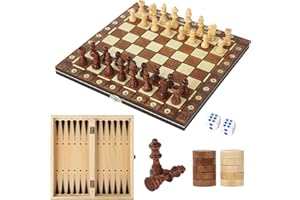BUCOMTU 3-in-1 Magnetisches Schachspiel Aus Holz, 29 x 29 cm Schachspiel Magnetisch,Tragbare Schachbrett, Schach für Kinder,Abschließbare Box, für Kinder Erwachsene Party Reisen