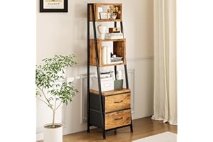 Coleshome Regał na książki, wąski, z 5 półkami, z 2 szufladami z materiału, mały regał na książki, nadaje się do sypialni, biura, salonu, kuchni, 39 x 28,5 x 157 cm, kolor retro