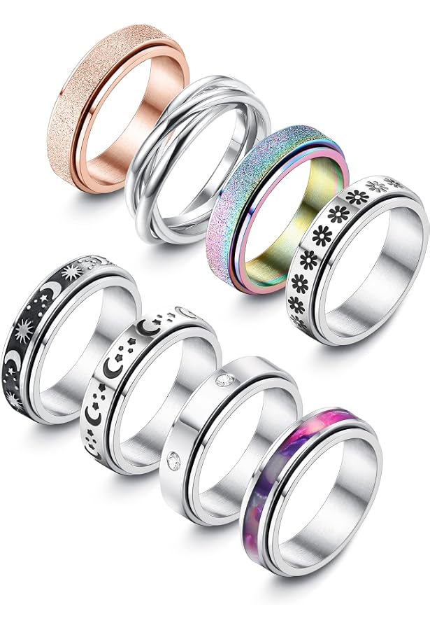 Bague Anti-stress Rotative Femme - Acier Inoxydable Or, Motif Damier, Cadeau élégant Anxiété - 5