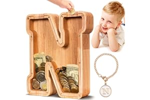 Summidate Spardose für Kinder Junge, Personalisiert Holz Großes Sparschwein, Unzerbrechliches Buchstabe A-Z Sparbüchse für Kinder Mädchen, Erwachsene, Geschenk&Dekoration