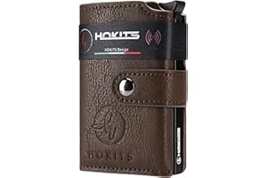 HOKITS Porta Carte di Credito, Portafoglio Uomo - Donna Piccolo, Porta Tessere, portatessere tascabile Portafogli Mini Clip, Wallet Verticale, Portadocumenti con Portamonete NFC (Marrone-Caffè)