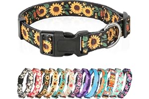 HEELE Dog Collar Medium Multi-Colour Patterned Soft Comfy Dog Pet Collars Easy Adjustable Collar for Small Medium Dogs Indoor Outdoor Activities, Sunflower Black, M