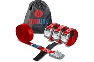 Sturdlink Set di 4 Piccole Cinghie di Fissaggio 25mm 250kg con Fibbia Metallo 3m, per Portapacchi Bici, Barre Portatutto, Bagagli Moto, Carrello, Canoa, Kayak, Surf, Portabici e Baule Auto, Rimorchi