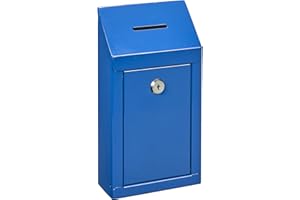 MY CHARITY BOXES Boîte de collecte de dons en métal à fixation murale ou sur comptoir avec emplacement pour pièce de monnaie et serrure incluse avec 2 clés (bleu)