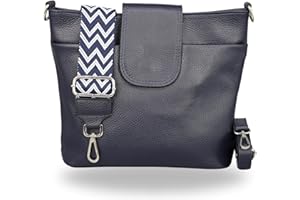 BRISE Umhängetasche Damen Echtes Leder ELLIE Handgemachte Crossbody Bag mit Ledergurt + Optionalen Breiten Gemusterten Riemen 6 Fächer Wasserdichte Stylische Schultertasche Made in Italy