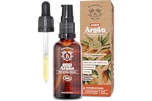 Bionoble Aceite de Argán Orgánico 50ml - 100% Puro, Natural y Prensado en Frío - Rostro, Cuerpo, Cabello, Barba, Uñas - Vegano y Cruelty Free - Botella de Vidrio + Pipeta + Bomba