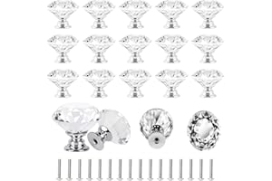 Bateya 16 Stück 30mm Kristall Türgriff diamantenförmige Schubladenknöpfe aus Glas Griffe mit Schrauben für Kleiderschrank Schrank Kommode Möbel (klar silberner Sockel)