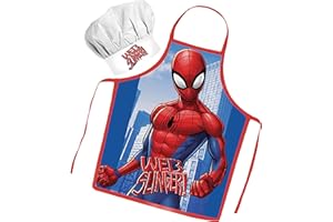 Sorrisini Set Chef Bambino, Grembiule da Cuoco per Bambini Spiderman, Cappello Chef Bambino, Vestito Cuoco Bambino, Grembiule Cucina Bambini e Cappello Regolabile per dipingere, Spiderman-Action