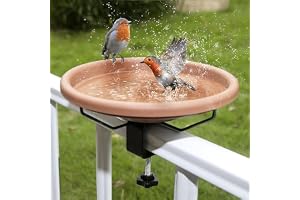 Deck Mounted Bird Bath Bowl for Outside, 12" Hanging Birdbath with Clamp for Balcony Railing or Fence, Removable Plastic Water Feeder for Garden Birds, Easy Clean Detachable Basin