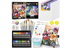 Nicpro 68PCS Acrylic Paint Canvas Set, Art Painting Supplies Kit with 24 Paints,Table Easel,8 Canvas Panels,12 Brushes,Paper Pad,Cleaning Cup,Sponge,Palette for Artist Beginner