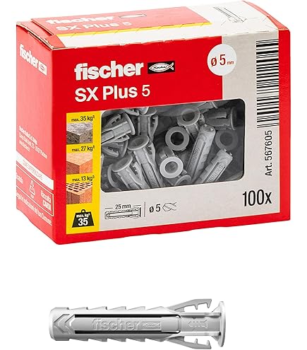 Tasselli Fischer Duopower - Set 35 Pezzi 5x25mm, Per Muratura E Cartongesso