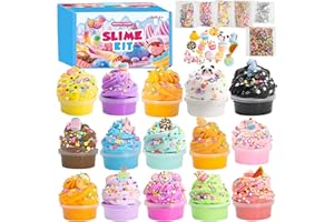 Schleim Kinder, 15 Pack Slime Set, Mädchen Geschenke 8 Jahren, DIY Butter Slime, Glitter, Charms, Fruit Slices Basteln Mädchen, Kleinkinder im Alter von 6-12 Jahren, Kleine Geschenke für Kinder